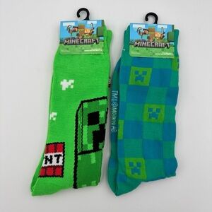 Minecraft Creeper TNT Crew Socks 2 Pair Pack Green Blue Size 6-12 NWT